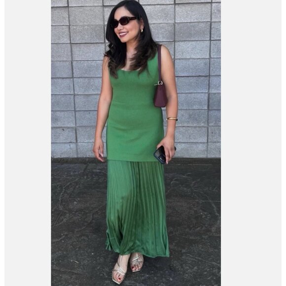 ZARA NEW WOMAN LONG PLEATED KNIT COMBINATION DRESS GREEN 4192/055 S M L - Picture 9 of 17